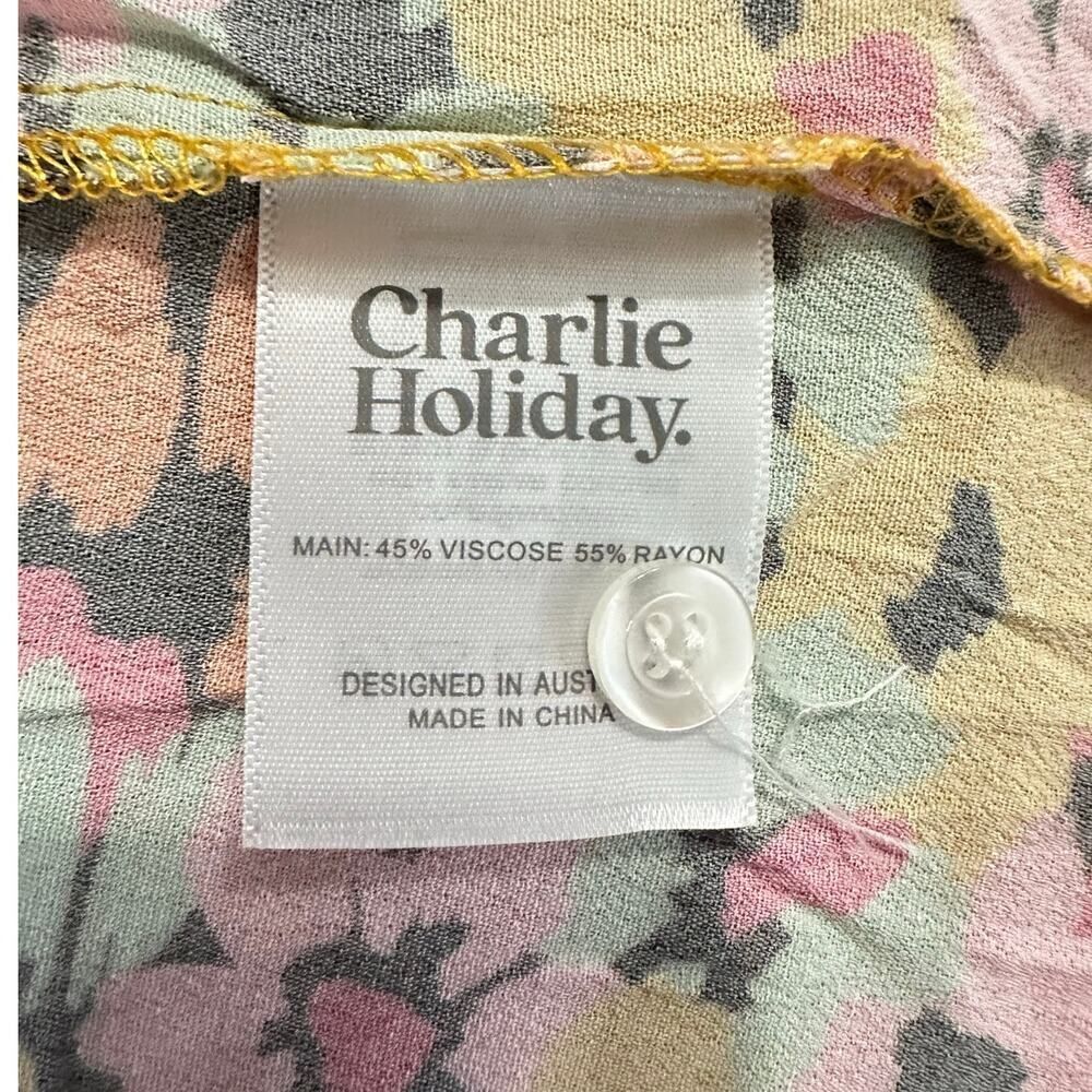 Charlie Holiday Indie Shirt Women's 6 Multicolor Abstract Floral Short Sleeve - Picture 6 of 7